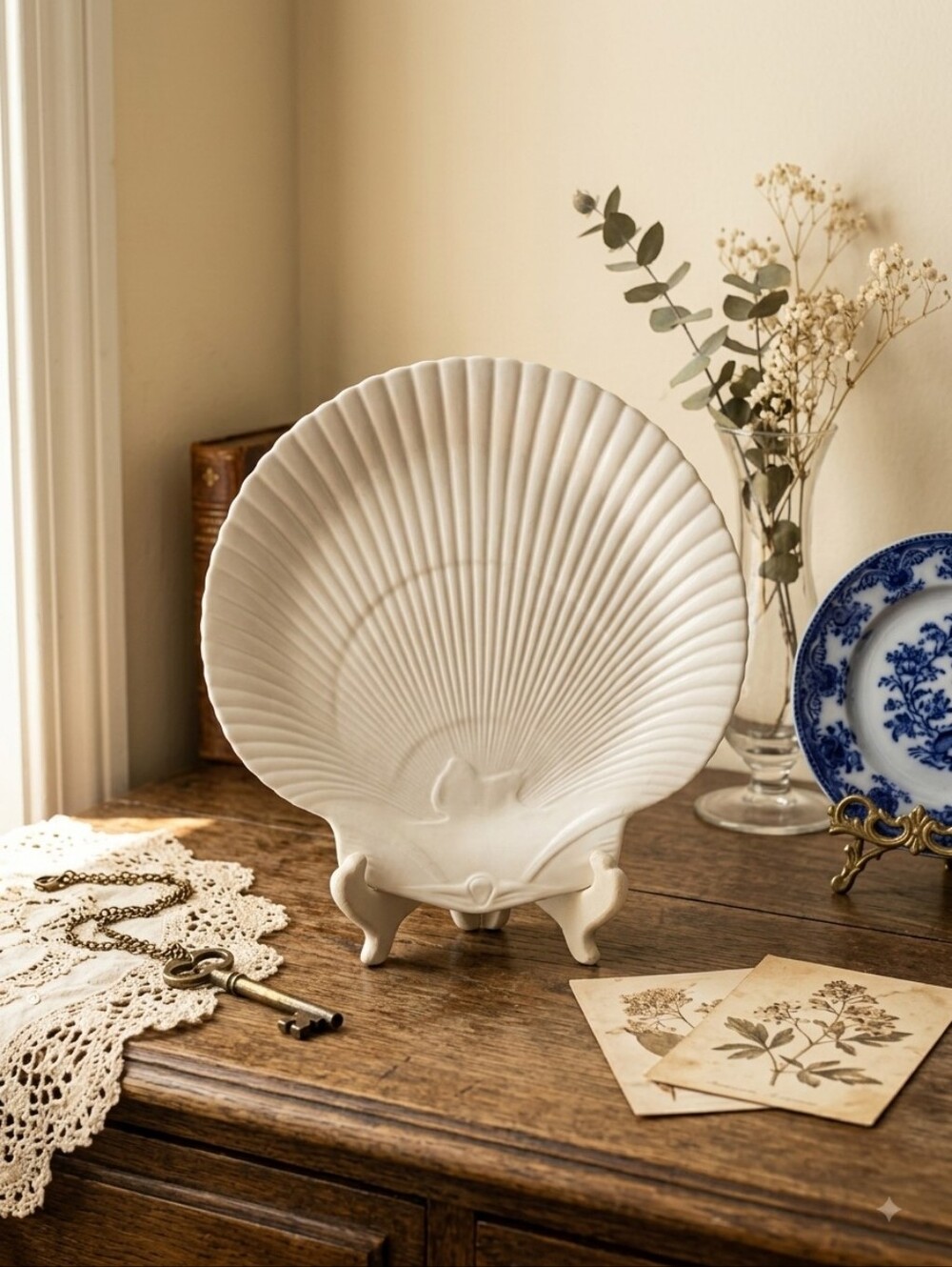 Vintage Wedgwood Nautilus White Shell Plate Scallop Dish England Mid Century